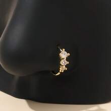 Women's Cubic Zirconia Nose Ring, Copper Alloy Rhinestone Round Soft Cartilage Ear Nose Piercing Body Jewelry - Gold - View 2
