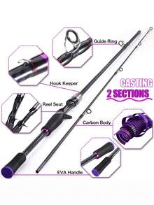 SOUGAYILANG Baitcasting 全套钓鱼套装：碳纤维两节鱼竿和 8+1 轴承渔线轮 | 8 公斤（17.8 磅）拖拽力 | 全套装备包括鱼线、拟饵、鱼饵和配件 | 颜色/款式可能有所不同 - 紫色 - 查看 3