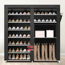 Senmeo Double Row 7 Layer Shoe Cabinet With Dust Cover, Non-Woven Space-Saving Shoe Rack With Large Capacity, Easy To Assemble, Portable Shoe Cabinet, Suitable For Various Scenes Such As Entrance, Storage Rack, Home And Dormitory Storage - màu đen - Xem 5