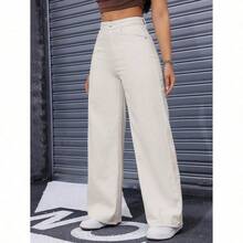 Women's Loose Fit Pocketed Straight Leg Casual Denim Jeans - Apricot - View 6