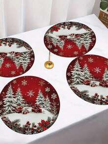 4/6/8 Stücke Weihnachtsschneeflocken Muster, rutschfest und hitzebeständig, 13.8inch Weihnachtliche Tischsets, perfekte Wahl für Feiertags-Dining und Heimdekoration, rund, aus Polyester, gewebt, rutschfest, waschbar, geeignet für Feiertags-Dining und Heimdekoration, langanhaltend