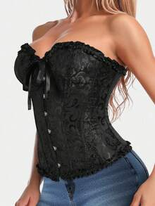 Women's Vintage Overbust Corset Top Gothic Lace Up Sexy Floral Boned Corset Overbust Body Shaper Slimming Waist Trainer Bustier Shapewear Lingerie Bodyshaper Corsets Top - Black - View 6