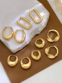 Set de 5 pares de pendientes de aro de lujo de aleación minimalista francés de moda y único para mujeres - Amarillo Oro - Ver 2