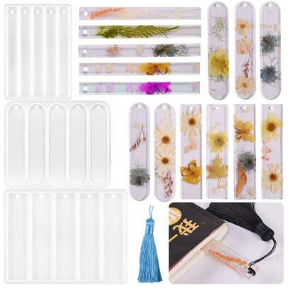 3pcs Silicone Bookmark Mold Set, Resin Bookmark Mold, Small & Medium Rectangle Bookmark Molds For Making Decorations With Epoxy Resin, Resin, Gypsum (Includes 16pcs Tassels)