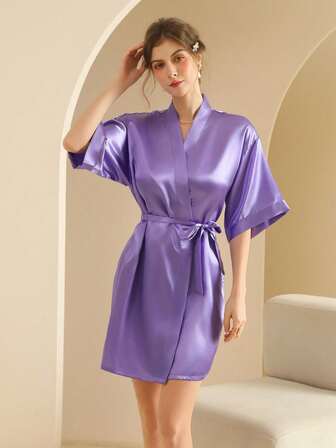 1PC Women's Silk Nightgown Wedding Dressing Robe Lightweight Cardigan Robe Bridal Morning Robe Friend's Robe, Suitable For Home And Hotel Wear.
