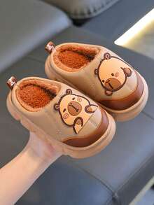 1 Pair Children's Slippers, Plush Indoor Home Slippers For Boys And Girls, Autumn/Winter - Coffee Brown - View 2