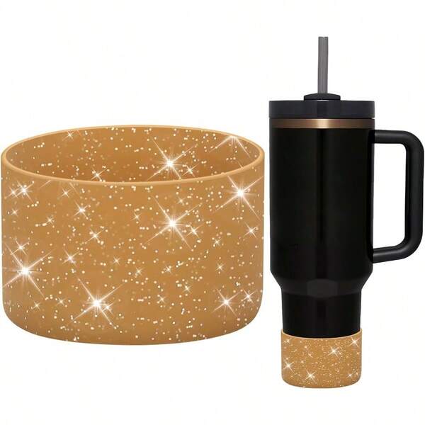 WUQID Protective Bling Silicone Boot Sleeve, Compatible With Stanley Tumbler 20-40oz &  Bottle 12oz-24oz, Glitter Reduces Dents Sleeve Cover For More Bottles/Tumblers Bottom Of 2.83-2.95in