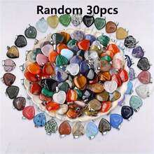 15/20/30pcs Assorted Natural Stone Pendant, Teardrop & Heart Shaped Charms, Suitable For Jewelry Making - Multicolor - View 20