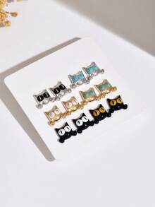 6 أزواج من أقراط الأذن ذات الطراز الجوتي بتصميم قطة سوداء كرتونية جميلة، مجموعة مجوهرات هالوين، اكسسوارات حفلة العطلات