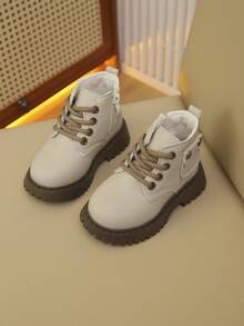 1 Paar Kinderstiefel, Unisex, Herbst-/Winterstil, neues Schnür- und Reißverschlussdesign, modisch und elegant, leicht und bequem, geeignet für Outdoor-Wanderungen. Stiefel - Beige - Übersicht 4