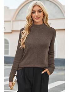 Women's Wool Blend Fall Sweaters Mock Neck Business Casual Outfits JQ2E - Màu xám đen - Xem 8