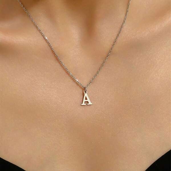 1 pieza Collar de joyería de moda exquisita, acero inoxidable A-Z, 26 iniciales en inglés, colgante, regalo festivo, adecuado para que las mujeres lo usen a diario Collar con colgante de letra de acero inoxidable