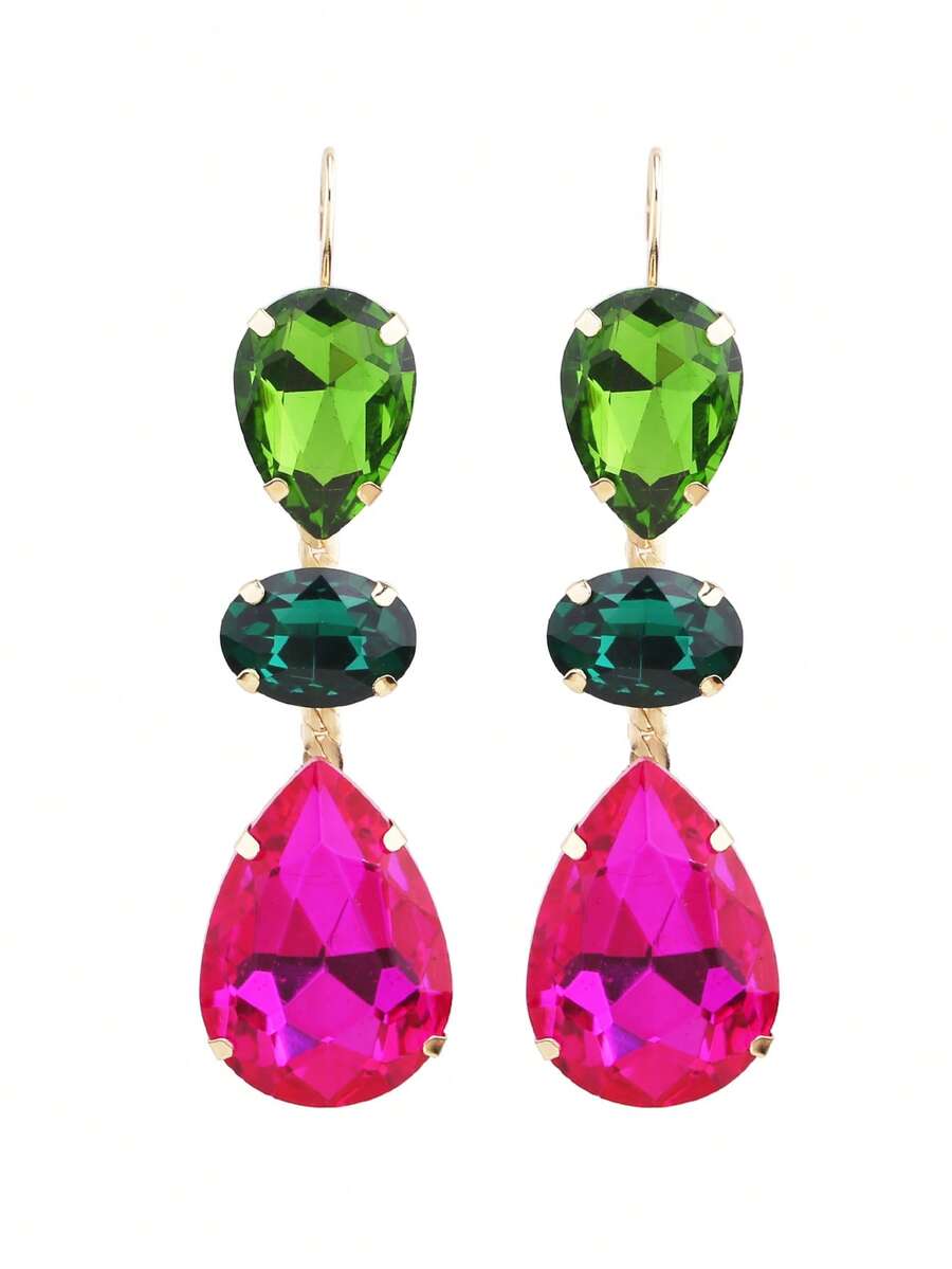 1 Đôi bông tai dài đính đá Rhinestone hàn hợp kim đồng thủ công cho nữ - phong cách 1 - Xem 1