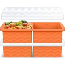 Silicone Freezer Tray With Lid - 2 Cup Soup Freezer Container Molds - Extra Large Ice Cube Tray - Silicone Freezer Food Molds For Freezing Storing Soup, Sauce, Broth, Leftovers(2 Pack - 橘色 - 查看 1