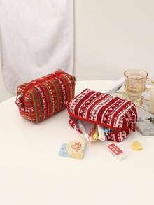 1 Stück Weihnachts-Themen Make-up Tasche, kreatives Weihnachts-Design in Rot, Blau, Grün und anderen Farben, geeignet für die tägliche Kosmetikaufbewahrung von Mädchen, Reiseaccessoires - modische tragbare Aufbewahrungsutensilien