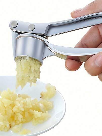 1pc Stainless Steel Garlic Press, Modern Minimalist Silver Stainless Steel Multi-Function Garlic Mincer, Garlic Crusher, Garlic Juicer, Stainless Steel Garlic Squeezer, Suitable For Kitchen, Vegetable & Fruit Tools, Kitchen Utensils, Knives, Food, Salad, Decor, Storage, Party, Birthday