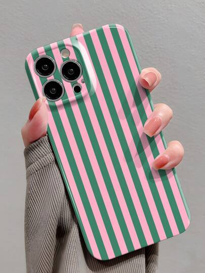 1pc Minimalist Striped Pattern Perforated Glossy Filament Case Full Coverage Hard Phone Shell Suitable For IPhone 11/12/13/14/15/16 Pro Max Waterproof Shockproof Anti-Fall Scratch Resistant