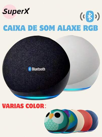 ORIGINAL-Caixa de Som Bluetooth 5W com LED Colorido Portátil Compatível com Alexa Rádio FM e USB