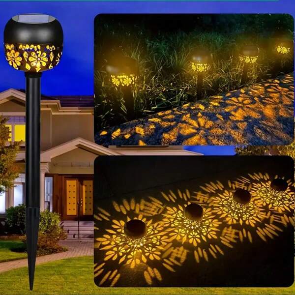 2pcs/4pcs Outdoor Solar Powered Hollow Chrysanthemum Stake Lights, Suitable For Garden, Lawn, Villa, Festival Lighting Decoration Atmosphere Lights