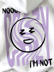 Herbstliches Pullover-Oberteil mit Rundhalsausschnitt und langen Ärmeln für Jungen/Mädchen, verzerrter Buchstabenhintergrund, niedlicher Ausdrucksmusterdruck, lässiges, vielseitiges Langarm-Pullover-Oberteil für Zuhause/zurück zur Schulzeit