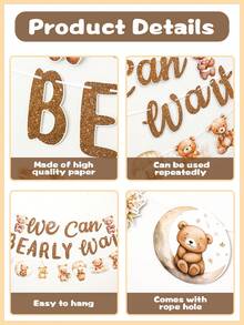 1 Set Brown Bear Baby Shower Party Decorations Hanging Banner, Cute Brown Bear Pattern Gender Reveal Party Background Decor Hanging Streamer Banner, "We Can't Wait" Decor, Baby Christening Party Decorations Banner, Newborn Welcome Party Room Hanging Decor Banner, Baby Shower Party Decorations, Baby Shower Party Favors, Gender Reveal Decorations - Brown Bear - View 9