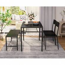4-Piece Dining Table Set With Bench Kitchen Table And 2 Chairs For 4 People With Bench For Small Space, Apartment - Black - View 5