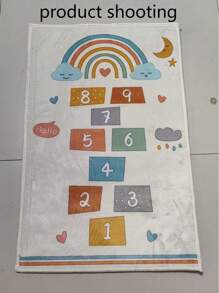 1 pieza Alfombra minimalista moderna y acogedora para habitación infantil, alfombra de gateo con juego de rayuela, decoración para área de juego de niños, diseño de arcoíris, esquema de color de dopamina, adecuada para decoración de habitación infantil, alfombra decorativa de moda, alfombra de alta gama para sala de estar, alfombra decorativa de nicho, ambientación decorativa creativa, adecuada para alfombra de decoración temática, alfombra para sala de estar, alfombra, alfombra mullida, alfombra peluda, alfombra de otoño/invierno, alfombra gruesa/mullida