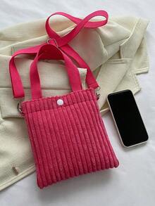 1 件灯芯绒单肩包轻便迷你斜挎包街头时尚手提包女士钱包钱包钱夹 - 彩色 - 查看 8