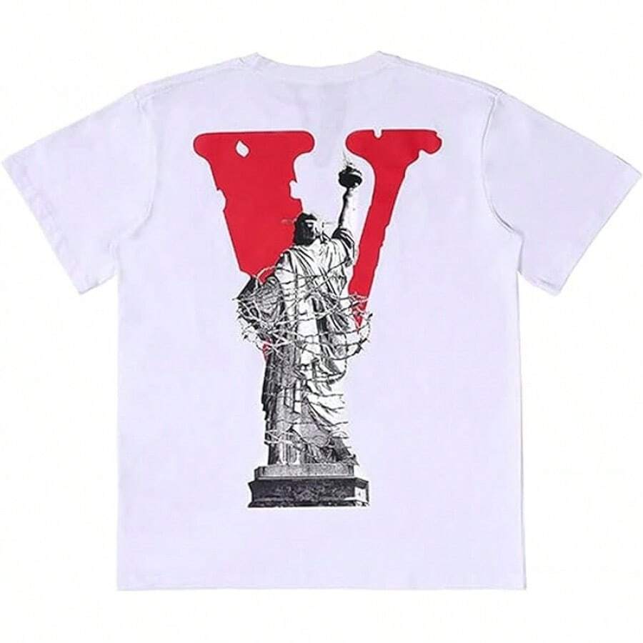 Fashion Men's Short Sleeved T-Shirt V Letter Printed Tops Casual Couple T-Shirt Hip Hop Short Sleeved Tops - 風格 V12 - 查看 1