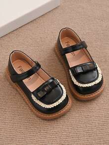 Zapatos planos casuales de primavera para niñas bebé con lazo, adorno de encaje y suela blanda