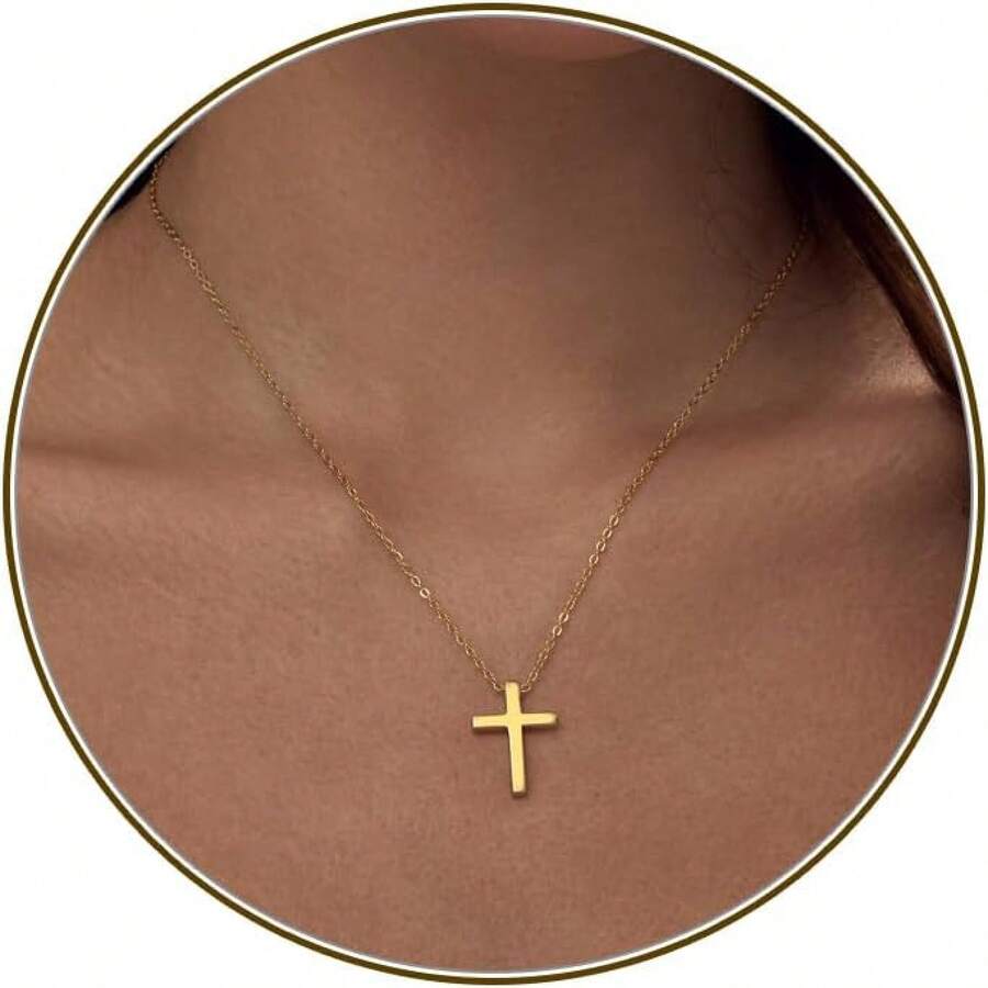 Cross Necklace For Women, Dainty 18K Gold Plated/Sterling Silver Small Cross Pendant Necklace Simple Gold Cross Necklaces For Women Faith Jewelry Gift2025 - 經典十字金 - 查看 1