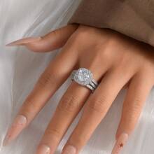 Bộ 1 nhẫn đính hôn phong cách cổ điển dành cho nữ, đá Cubic Zirconia hình vuông cắt công chúa, thích hợp đeo hàng ngày và đám cưới, quà tặng lý tưởng cho ngày lễ tình nhân - bạc - Xem 2