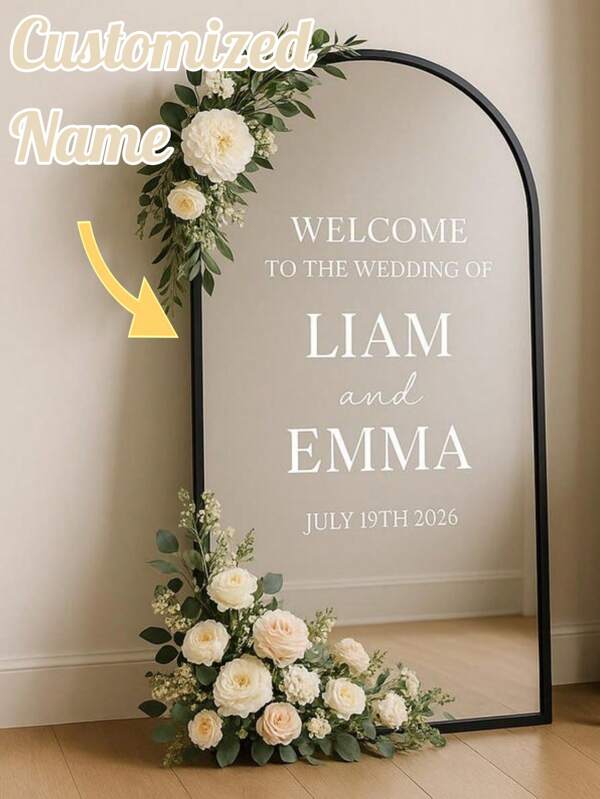 Personalized Welcome To Our Wedding Mirror Stickers, Custom Wedding Logo Stickers, Stickers For Receptions Or Ceremonies, Selfie Mirror Reception Stickers, Wedding Date Stickers, Bride And Groom Name Stickers