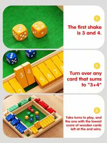 木盒游戏（2-4人） - 大型四面游戏板，8颗骰子，说明书 - 适合所有年龄段的趣味加法游戏