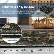 Botanical Printed Area Rug Vintage Floral Rug Washable Area Rug Stain Resistant Non-Slip Foldable Interior Decorative Rug For Bedroom Farmhouse Apartment Dining Room Laundry Room - Xanh đậm - Xem 4