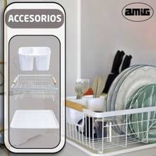 Double-Layer Over-The-Sink Dish Rack With Drain Tray, Dish Rack, And Cup Holder (White) - 白色 - 查看 4