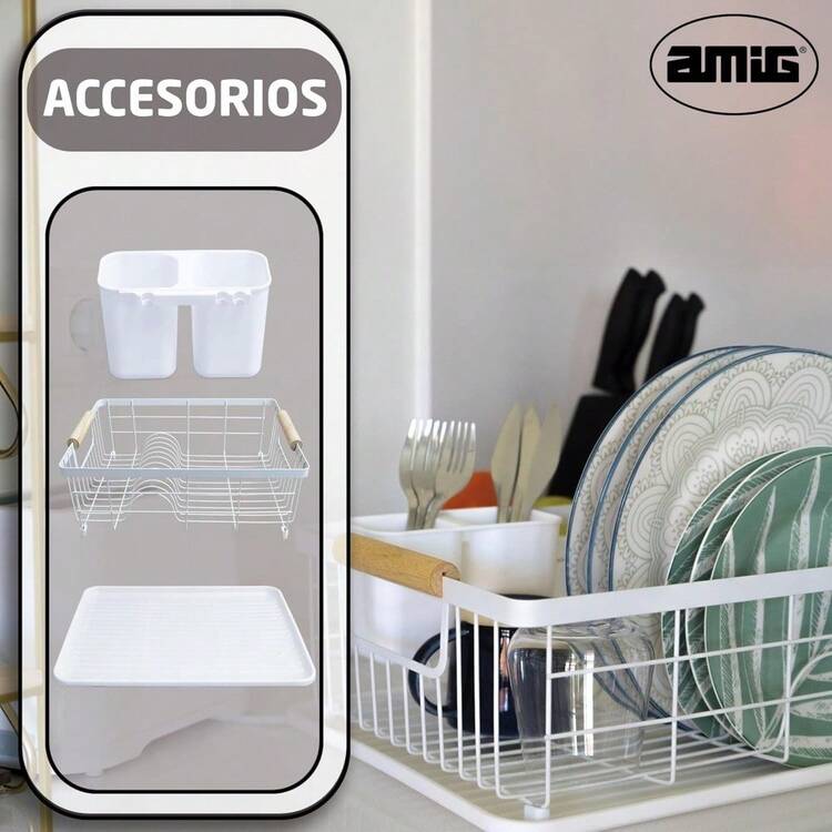 Double-Layer Over-The-Sink Dish Rack With Drain Tray, Dish Rack, And Cup Holder (White) - 白色 - 查看 4