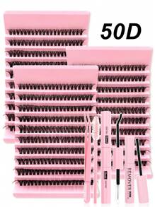 200PCS DIY Eyelash Extension Kit 50D - Includes False Lashes, Glue, Remover, Tweezers & Brush, Professional & Beginner Friendly, Easy Home Use,Eyelash Starter Kit For Beginners: All-In-One Set With Lashes, Adhesive, Remover & Tools To Apply Easily At Home Like A Pro,Professional Eyelash Extension Kit For Home Use - Black - View 4