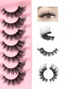 7 Pairs Curl Fluffy 3D Lashes,Lashes Fluffy Wispy 3D Faux Mink Lashes Pack Soft Strips Fake Eyelashes-Suitable For Role Playing, Soft Natural Makeup, Natural Enlargement Of Eyes