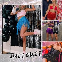Halloween  Halloween Essentials  Party Limited Edition  Women's Belly Dance Scarf Skirt Sparkly Tassel Disco Outfits Sequin Wrap Rave Costumes Fringe Skirt - Red White Blue - 查看 10