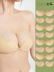 1/2/4 件粘性硅胶露背聚拢文胸，可重复使用，前扣式文胸，丰胸 - 透气亲肤罩杯，适合 A-D 罩杯，深 V 露背连衣裙 - 彩色 - 查看 56