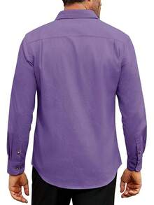 Flannel Shirt For Men Long Sleeve Mens Dress Shirts Cotton Casual Button Down Shirt Big Work Shacket Jacketshalloween - 紫色 - 查看 5