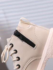男女通用婴儿时尚靴子，休闲百搭橡胶软底系带侧拉链户外低帮踝靴 - 米色 - 查看 6