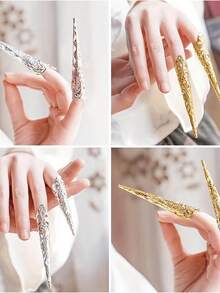 10pcs Set Hypoallergenic Metal Fingernail Nail Covers, Finger Joint Protectors - Ancient Queen Halloween Costume Accessory, Drama Dance Performance Decoration - Multicolor - View 3