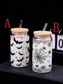 1pc Glass Cup With Straw, Creative Christmas Water Cup - Multicolor - View 2