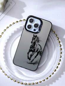 Horse Pattern Print Phone Case Compatible With IPhone & Galaxy - 黑色 - 查看 4