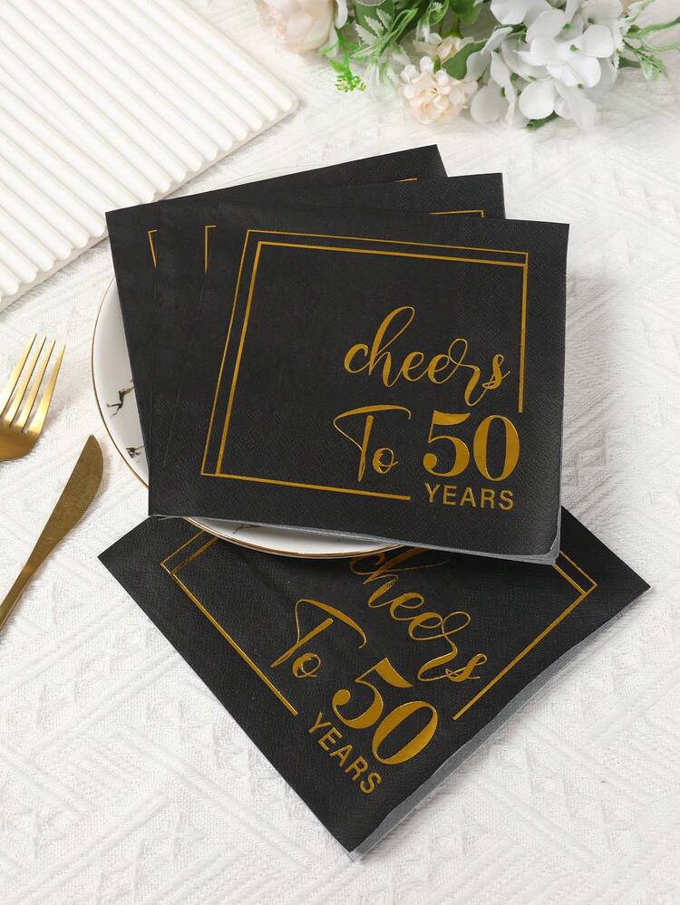 16pcs Man Woman 50th Birthday Napkins, 50th Birthday Party Disposable Tableware, 50th Birthday Decorations Birthday Tableware, 50th Birthday Gifts, Birthday Room Decorations, Anniversary Party Supplies, Happy 50th Birthday - Black Gold 50 Years Old - View 3