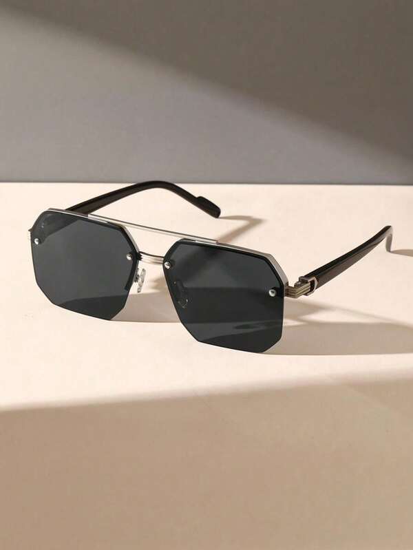 Retro Metal Half-Frame Aviator , Unisex Fashion Decorative Glasses Suitable For Sports, Driving, Outdoor Activities, Fishing, Travel, Party Decoration And Gifts