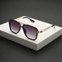 1 Pair Men's Plus Size Metal Square Frame Vintage Casual Decorative Fashion Fashion Glasses, Suitable For Outdoor Wear - Black - View 10