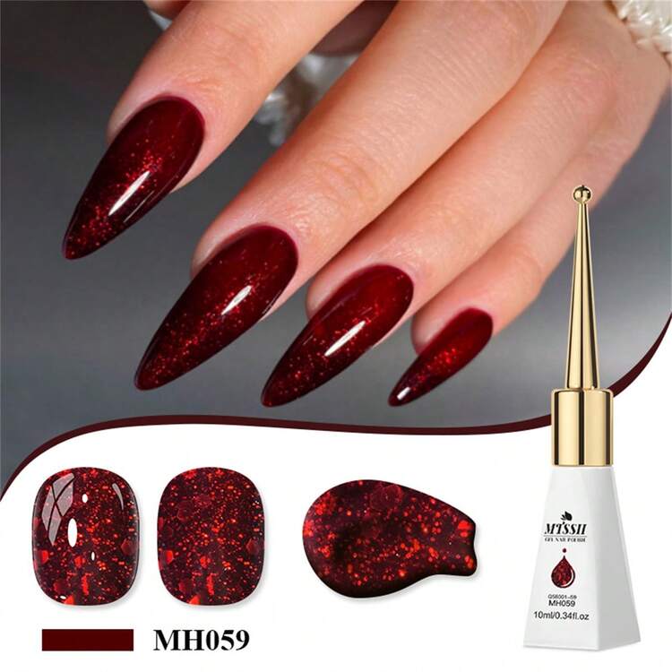 Mtssii 10毫升亮片闪粉凝胶指甲油，红色半永久指甲油，钻石颜料闪耀彩虹光泽，可卸除UV/LED凝胶，适用于美甲艺术、美甲设计、装饰，是婚礼、派对、度假的理想礼物。 - 紅色 - 查看 2